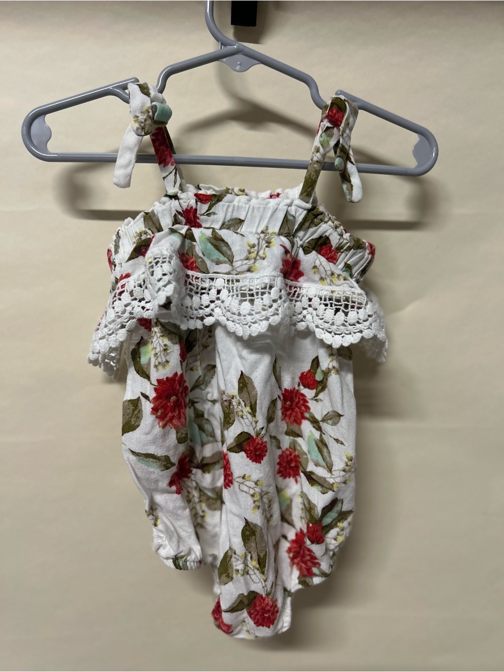 iris & ivy White Floral Crochet-Trim Baby Girls One-Piece
